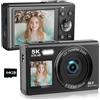 ZELURXX Fotocamera digitale 5K, 80MP, zoom 18X, doppio display, WLAN, fotocamera Ultra HD, perfetta per selfie, vlogging e fotografia quotidiana, 64GB, nero