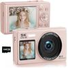 ZELURXX Fotocamera digitale 5K, 80MP, zoom 18X, doppio display, WLAN, fotocamera Ultra HD, perfetta per selfie, vlogging e fotografia quotidiana, 64GB, rosa
