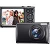 ZELURXX Fotocamera digitale retrò 64 MP con video 4K, display ribaltabile da 2,8 pollici a 180°, zoom 16x, doppia lente, WiFi, fotocamera compatta con batteria ricaricabile, nero
