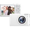 Zelurxx Fotocamera digitale retro ZELURXX 64 MP con video 4K, display ribaltabile da 2,8 pollici a 180°, zoom 16x, doppia lente, WiFi, fotocamera compatta con batteria ricaricabile, bianco