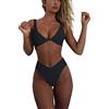 Geluboao Completo bikini da donna con scollatura a V, nodo frontale, push-up, perizoma a gamba alta, due pezzi, nero, M