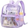 MUSEVOS Zaino trasparente per eventi dello stadio approvato 12×6×12, borsa spessa in TPU mini trasparente con tasca frontale per sport da concerto, Viola, Small