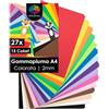 OfficeTree 27x Gomma EVA Fogli Grandi A4 2mm - 15 Colori - Gomma Crepla Fogli non Autoadesivo - Carta Crepla Colorata per Hobby Creativo - Gomma EVA Modellabile