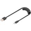 DIGITUS Cavo a spirale USB 2.0 - USB-A a tipo C - 480 Mbit/s - Power Delivery 60 W - estensibile fino a 1 m - per Android Auto e Carplay - nero