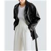 Fatto a mano Cappotto donna corto trench nero vera pelle casual elegante fatto a mano pell...