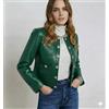 Fatto a mano Giacca di pelle di agnello verde casual fatta a mano in pelle da donna vera c...
