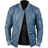 Fatto a mano Bomber uomo in vera pelle di agnello blu elegante giacca biker fatta a mano c...