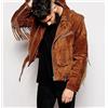 Fatto a mano Giacca uomo marrone 100% pura pelle scamosciata frange stile giacca slim fit ...