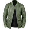 Fatto a mano Giacca in vera pelle verde oliva da uomo bomber in morbida pelle di agnello b...