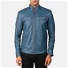 Fatto a mano Giacca blu uomo fatta a mano in vera pelle di agnello elegante moto biker mor...