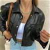 Fatto a mano Giacca donna in pelle con bottoni HOT nera elegante Club Crop 100% vera vesti...
