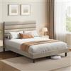 VASAGLE Struttura Letto Matrimoniale, Telaio Letto, per Materasso 160 x 200 cm, Testiera Imbottita Regolabile, Metallo e Legno, Moderno, Beige Cappuccino RMB505LH01