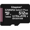 GielleService Scheda Memoria Kingston Micro SDXC Scheda 512GB Classe 10 100MB/s Canvas Select Plus + Adattatore SD SDCS3/512GB