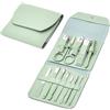 URYVAIW Set Manicure 12 Pezzi Pieghevole Verde Matcha, Kit Tagliaunghie e Cura Unghie Professionale con Borsa, per Uomo e Donna, Pratico per Casa e Viaggio