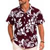 King Kameha Funky-Camicia-Hawaiana, Manica-Corta, Hibiscus, Rosso-Bordeaux, 4XL