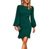Bcenoilua Vestito Donna Manica Lunge Midi Bodycon Abito Orlo Irregolare a Volant Abito da Festa Increspato Vestiti Nero Elegante Abito da Cocktail Cerimonia Lunghezza al Ginocchio Abito