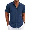 Volemo Camicia Lino Uomo Maniche Cortea Camicie Estive Shirt Regular Fit Blu M