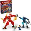 LEGO NINJAGO Kai Elemental Fire Mech Action Figure, Mini Ninja giocattolo per bambini con figura Ninja rossa personalizzabile Plus Kai e Zane, set avventura per ragazzi e ragazze dai 7 anni in su,