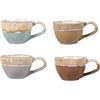 H&H Malika - Set 4 Tazzine da Caffè 110 ml in Stoneware, Colori Assortiti, Effetto Artigianale, Decorazione Bicolor Puntinata, Robuste ed Eleganti, Ideali per Espresso