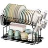 Zoutpy Scaffale portaoggetti da cucina, scolapiatti e cestello portaposate in metallo nero con rivestimento antiruggine a 2 ripiani porta ciotola, bacchette per stoviglie montaggio su bancone