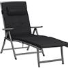 SONGMICS Lettino Prendisole, Pieghevole, Sedia a Sdraio con Materassino da 6 cm, Poggiatesta Rimovibile, Traspirante, Schienale Regolabile, Portata Fino a 150 kg, Nero GCB24BK