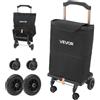 VEVOR Carrello della Spesa Pieghevole a 4 Ruote con Borsa Rimovibile, Carrello 2 in 1 con Manico Telescopico, Scomparti Portaoggetti in Tessuto Robusto, per Mercato, Lavanderia e Campeggio, Nero