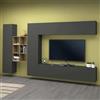 Dmora Parete Attrezzata Danilo 30x280x180h cm Nero Antracite 17 Ripiani 4 Ante, 20 Vani Made in Italy