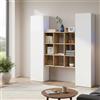 Dmora Credenza Fausto, Set 2 Ante e Ripiani, Buffet da Soggiorno, Madia da Cucina, 100% Made in Italy, cm 170x30h180, Bianco Lucido e Acero