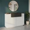 Dmora - Scarpiera Peter, Mobile multiuso a 2 ante e 1 anta a ribalta, Portascarpe da ingresso, 100% Made in Italy, cm 120x45h86, Bianco lucido e Ardesia