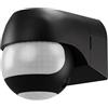 goobay Rilevatore di movimento esterno IP44, 2 sensori 180° e 360°, protezione anti-strisciamento, 12 m, distanza di rilevazione, inclinabile e orientabile, interruttore della luce da parete, 79597
