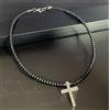Collana con croce di pietre dure onice nero in acciaio inox da uomo donna 50 cm