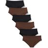 Amazon Essentials Biancheria Intima da Donna in Microfibra (Hipster & Thong, Disponibile in Taglie Forti), Confezione da 6, Nero/Nocciola, 12