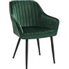 SONGMICS Sedia sala da pranzo, sedia da cucina, poltrona in velluto, imbottita, con braccioli, carico max. 120 kg, gambe in metallo, per sala da pranzo, verde e nero inchiostro LDC087C01