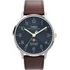 Timex Waterbury Classic Moon Phase TW2W75600 - Orologio da uomo da 40 mm, cinturino in pelle vegana marrone con quadrante blu e cassa in acciaio inossidabile