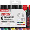 uni-ball Uni Prockey Pennarello permanente in acciaio inodoro PM126, multisupporto, base acqua, senza odore, punta smussata, ampia 5,7 mm, confezione zero plastica, confezione da 8 colori