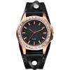 OIDEA Orologi da donna in pelle: quadrante nero minimalista analogico al quarzo orologio steampunk diamante strass regalo per fidanzata sorella madre famiglia, cinghia