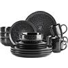 MÄSER 934108 Serie Filippa, servizio stoviglie in ceramica per 4 persone, moderno set di stoviglie combinate da 16 pezzi; piatti, ciotole e tazze con smalto reattivo in grigio e nero, gres nero