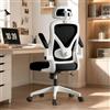 WXJHL Sedia da Scrivania Ergonomica con Sostegno Lombare Regolabile, Sedia da Ufficio con Braccioli Pieghevoli e Funzione Basculante, Sedia per Computer in Rete con Schienale Alto, Nero-Bianco