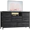 Baloveby Cassettiera a 8 cassetti, mobile TV con luce LED, stazione di ricarica, cassettiera per camera da letto, soggiorno, corridoio con struttura in metallo, piano tavolo in legno (nero/grigio)