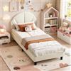OLIVIBED Lettino per bambini imbottito, 90 x 190 cm, letto singolo con rete a doghe e testiera regolabile, in legno, letto imbottito per bambine e bambini, senza materasso, velluto, beige