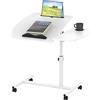 Lvhecforhm Tavolo Scrivania Altezza Regolabile, Scrivania con Ruote, Comodino Pieghevole, Rack Laptop Rotante Sollevamento 360°, Tavolino con Portabicchieri e Slot per Carte di Credito 60x40CM Bianco