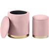 IlGruppone Set Di 2 Pouf Contenitore In Velluto Design Moderno Poggiapiedi,Sgabello Tondo con Coperchio Rimovibile e Seduta Imbottita Alta Densità Con Fascia In Metallo Capiente Storage Box - Rosa Antico