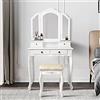 ML DESIGN modern living ML-Design Tavolo Cosmetico da Trucco Toletta Bianca con Sgabello Confortevole in Ecopelle 3 Specchi Pieghevoli e 4 Cassetti 75 x 140 x 40 cm Tavolino Make-up per Signore e Ragazze in Legno MDF