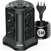 TOPREK Multipresa Verticale con 8 Prese e 4 USB, 5M Cavo, 1 Interruttore