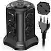 TOPREK Multipresa Verticale con 8 Prese e 4 USB, 2M Cavo, 1 Interruttore