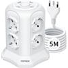 TOPREK Multipresa Verticale con 8 Prese e 4 USB, 5M Cavo, 1 Interruttore