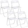 Baroni Home Set da 4 Sedie Pieghevoli con Struttura in Acciaio e PVC, Seduta Salvaspazio Richiudibile con Piedini e Maniglia, da Viaggio, Cucina, Soggiorno, Camera da Letto, 74x43x49 cm, Bianco