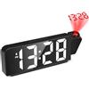 Probuk Sveglia Digitale da Comodino con Proiezione 180° e Temperatura, Orologio LED con 4 Livelli di Luminosità, Ricarica USB, per Bambini e Adulti Camera da Letto