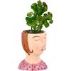 Baroni Home Vaso Testa in Ceramica con Volto, Vaso con Pianta Artificiale Inclusa, Soprammobile Moderno, Statuetta da Interno o Esterno 15x11x27 cm - Girl