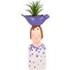 Baroni Home Vaso Testa in Ceramica con Volto, Vaso con Pianta Artificiale Inclusa, Soprammobile Moderno, Statuetta da Interno o Esterno 11x6x22 cm - Girl con Cappello